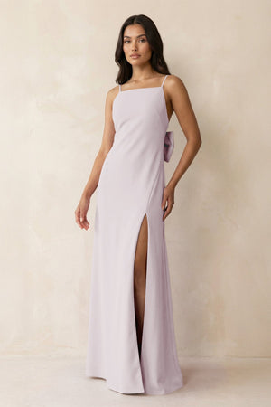 Spaghetti Strap Sheath Satin Bridesmaid Dress with Bow in Dusk - KISS BRIDAL Bridesmaid Dresses
