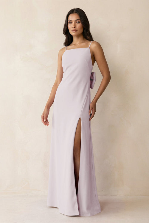 Spaghetti Strap Sheath Satin Bridesmaid Dress with Bow in Dusk - KISS BRIDAL Bridesmaid Dresses