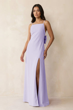 Spaghetti Strap Sheath Satin Bridesmaid Dress with Bow in Lavender - KISS BRIDAL Bridesmaid Dresses