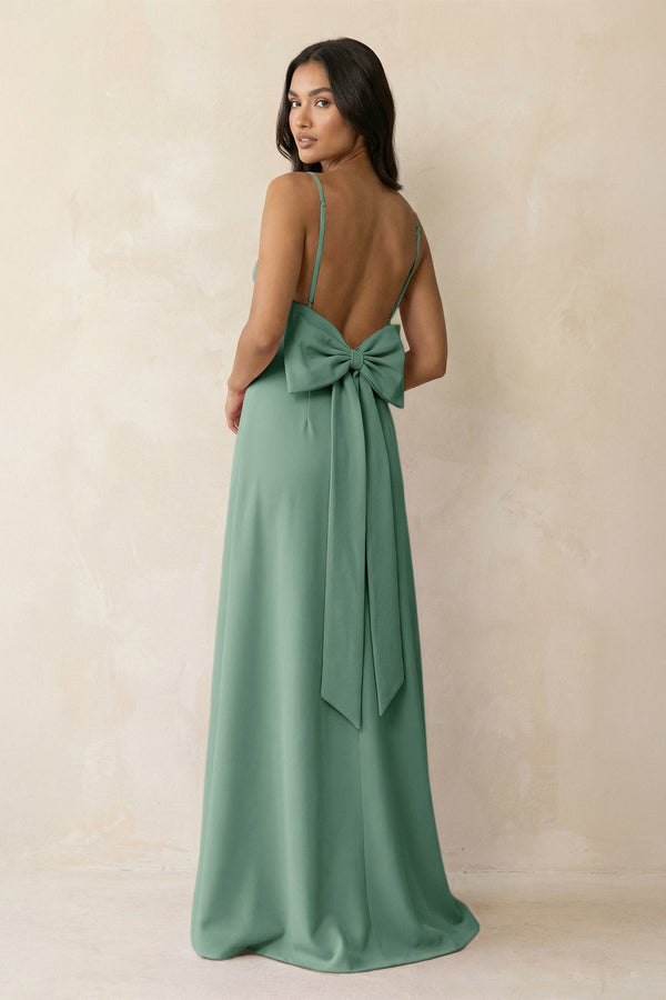 Spaghetti Strap Sheath Satin Bridesmaid Dress with Bow in Mint Green - KISS BRIDAL Bridesmaid Dresses