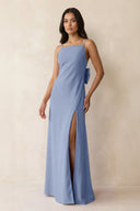 Spaghetti Strap Sheath Satin Bridesmaid Dress with Bow in Mist - KISS BRIDAL Bridesmaid Dresses