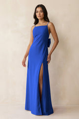 Spaghetti Strap Sheath Satin Bridesmaid Dress with Bow in Royal Blue - KISS BRIDAL Bridesmaid Dresses