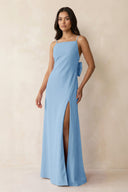 Spaghetti Strap Sheath Satin Bridesmaid Dress with Bow in Sky Blue - KISS BRIDAL Bridesmaid Dresses