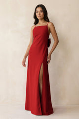 Spaghetti Strap Sheath Satin Bridesmaid Dress with Bow in Spice - KISS BRIDAL Bridesmaid Dresses