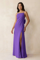 Spaghetti Strap Sheath Satin Bridesmaid Dress with Bow in Tahiti - KISS BRIDAL Bridesmaid Dresses