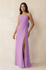 Spaghetti Strap Sheath Satin Bridesmaid Dress with Bow in Vintage Mauve - KISS BRIDAL Bridesmaid Dresses