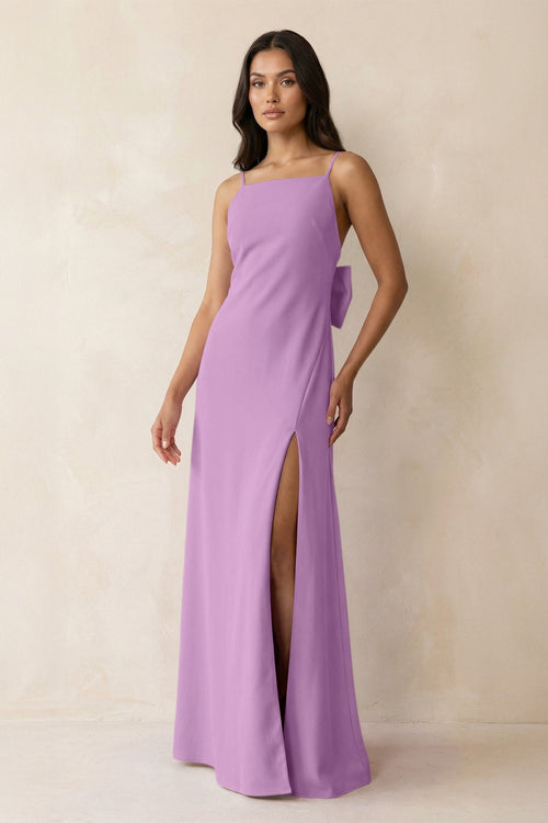 Spaghetti Strap Sheath Satin Bridesmaid Dress with Bow in Vintage Mauve - KISS BRIDAL Bridesmaid Dresses