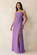 Spaghetti Strap Sheath Satin Bridesmaid Dress with Bow in Wisteria - SHE IS ME Bridesmaid Dresses