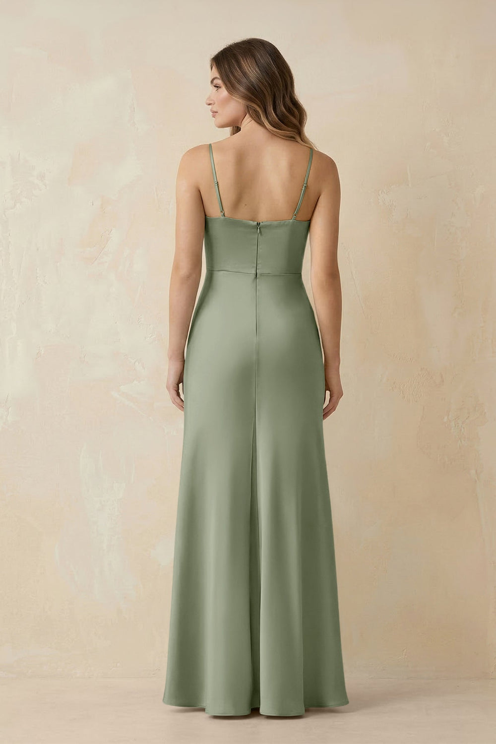 Spaghetti Strap Sheath Satin Bridesmaid Dress With Slit in Dove Gray - KISS BRIDAL Bridesmaid Dresses