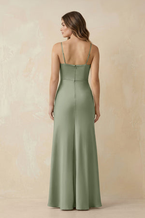 Spaghetti Strap Sheath Satin Bridesmaid Dress With Slit in Dove Gray - KISS BRIDAL Bridesmaid Dresses