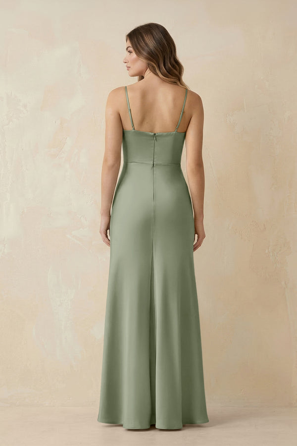 Spaghetti Strap Sheath Satin Bridesmaid Dress With Slit in Dove Gray - KISS BRIDAL Bridesmaid Dresses