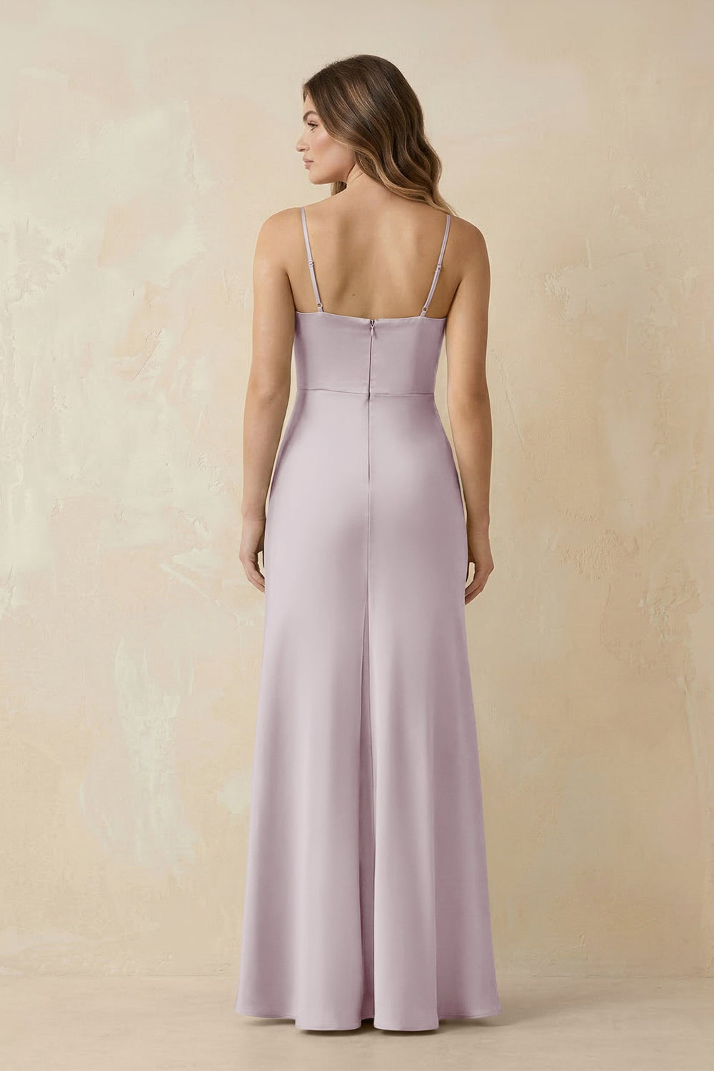 Spaghetti Strap Sheath Satin Bridesmaid Dress With Slit in Dusk - KISS BRIDAL Bridesmaid Dresses