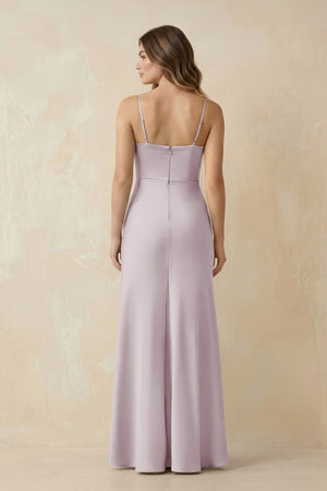 Spaghetti Strap Sheath Satin Bridesmaid Dress With Slit in Dusk - KISS BRIDAL Bridesmaid Dresses