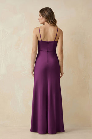 Spaghetti Strap Sheath Satin Bridesmaid Dress With Slit in Fig - KISS BRIDAL Bridesmaid Dresses