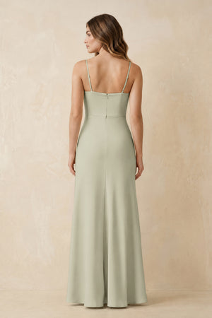 Spaghetti Strap Sheath Satin Bridesmaid Dress With Slit in Frost (2) | KISSBRIDAL