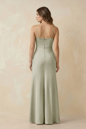 Spaghetti Strap Sheath Satin Bridesmaid Dress With Slit in Frost - KISS BRIDAL Bridesmaid Dresses