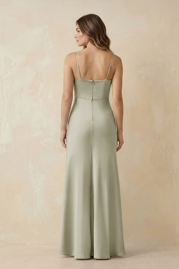 Spaghetti Strap Sheath Satin Bridesmaid Dress With Slit in Frost - KISS BRIDAL Bridesmaid Dresses
