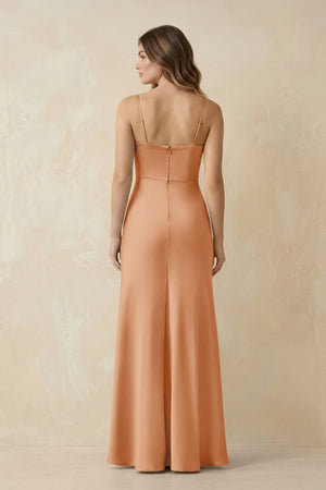 Spaghetti Strap Sheath Satin Bridesmaid Dress With Slit in Golden Champagne - KISS BRIDAL Bridesmaid Dresses