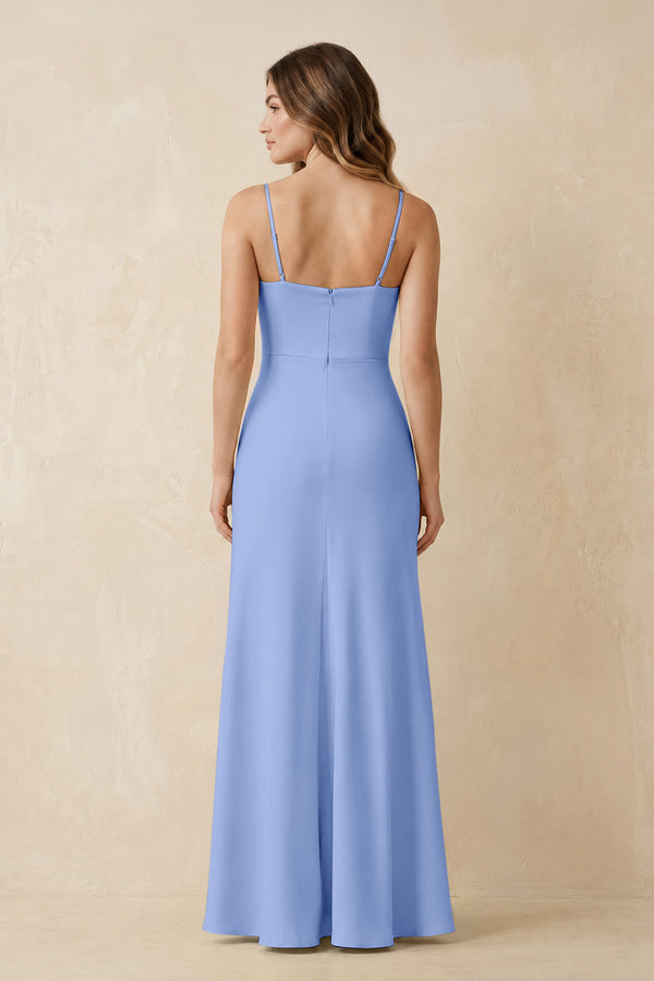 Spaghetti Strap Sheath Satin Bridesmaid Dress With Slit in Ice (2) | KISSBRIDAL