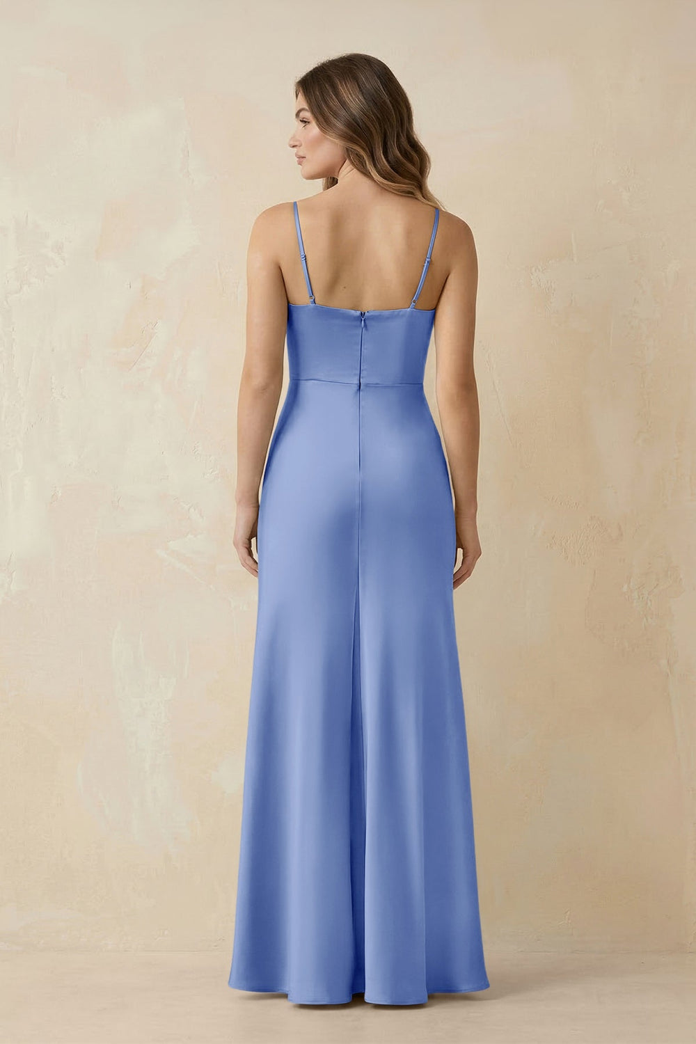 Spaghetti Strap Sheath Satin Bridesmaid Dress With Slit in Ice - KISS BRIDAL Bridesmaid Dresses