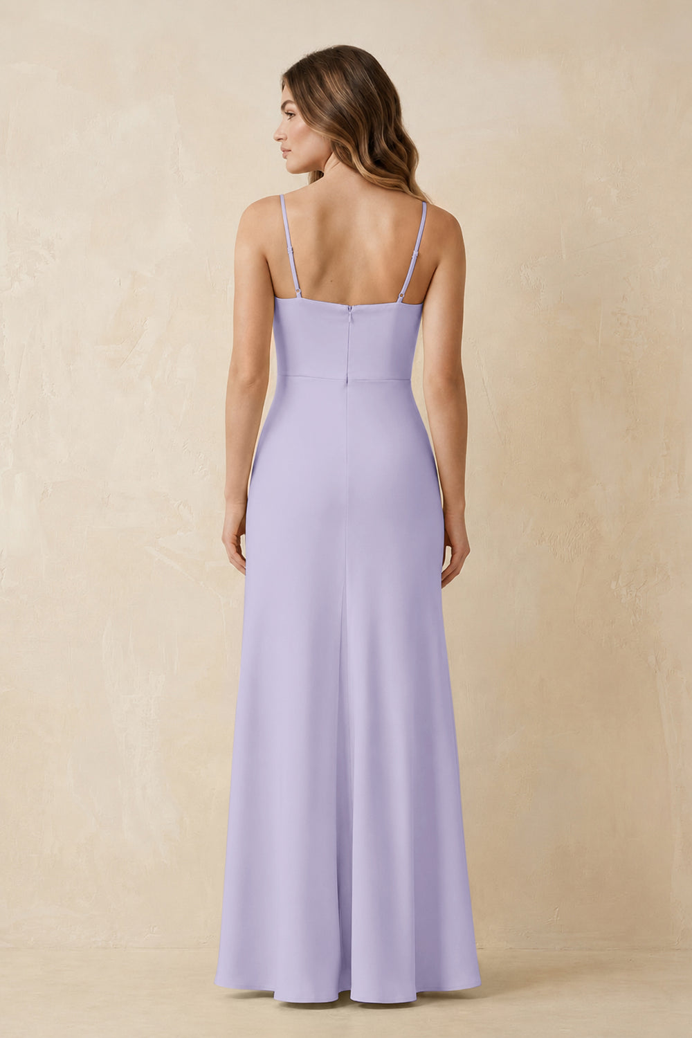 Spaghetti Strap Sheath Satin Bridesmaid Dress With Slit in Lavender