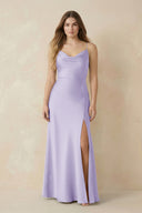 Spaghetti Strap Sheath Satin Bridesmaid Dress With Slit in Lavender - KISS BRIDAL Bridesmaid Dresses