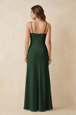 Spaghetti Strap Sheath Satin Bridesmaid Dress With Slit in Moss (2) | KISSBRIDAL
