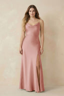 Spaghetti Strap Sheath Satin Bridesmaid Dress With Slit in Rose Petal - KISS BRIDAL Bridesmaid Dresses