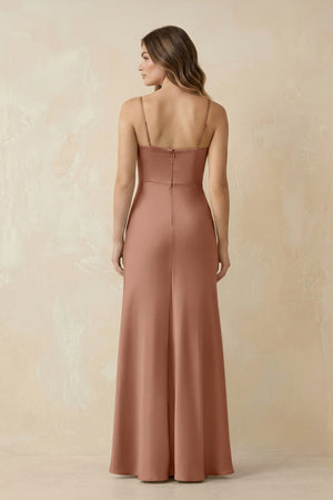 Spaghetti Strap Sheath Satin Bridesmaid Dress With Slit in Rosette - KISS BRIDAL Bridesmaid Dresses