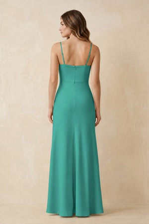 Spaghetti Strap Sheath Satin Bridesmaid Dress With Slit in Sea Glass (2) | KISSBRIDAL