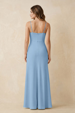 Spaghetti Strap Sheath Satin Bridesmaid Dress With Slit in Sky Blue (2) | KISSBRIDAL