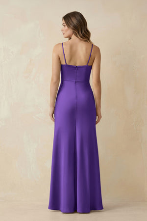 Spaghetti Strap Sheath Satin Bridesmaid Dress With Slit in Tahiti - KISS BRIDAL Bridesmaid Dresses