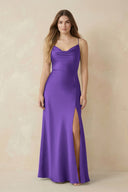 Spaghetti Strap Sheath Satin Bridesmaid Dress With Slit in Tahiti - KISS BRIDAL Bridesmaid Dresses
