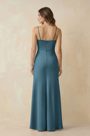 Spaghetti Strap Sheath Satin Bridesmaid Dress With Slit in Twilight - KISS BRIDAL Bridesmaid Dresses