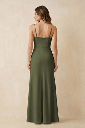 Spaghetti Strap Sheath Satin Bridesmaid Dress With Slit in Willow Green (2) | KISSBRIDAL