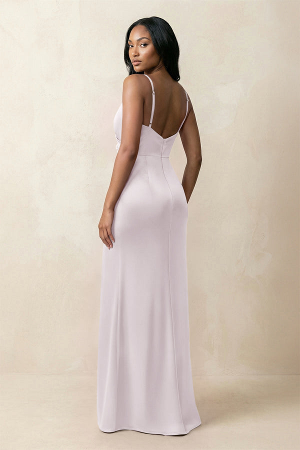 Spaghetti Strap Sheath Satin Ruched Bridesmaid Dress in Dusk - KISS BRIDAL Bridesmaid Dresses