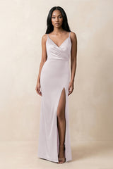 Spaghetti Strap Sheath Satin Ruched Bridesmaid Dress in Dusk - KISS BRIDAL Bridesmaid Dresses