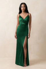 Spaghetti Strap Sheath Satin Ruched Bridesmaid Dress in Green - KISS BRIDAL Bridesmaid Dresses