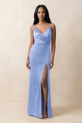 Spaghetti Strap Sheath Satin Ruched Bridesmaid Dress in Ice - KISS BRIDAL Bridesmaid Dresses