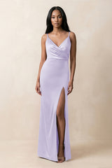 Spaghetti Strap Sheath Satin Ruched Bridesmaid Dress in Lavender - KISS BRIDAL Bridesmaid Dresses