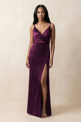 Spaghetti Strap Sheath Satin Ruched Bridesmaid Dress in Sangria - KISS BRIDAL Bridesmaid Dresses