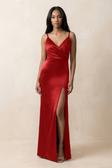 Spaghetti Strap Sheath Satin Ruched Bridesmaid Dress in Spice - KISS BRIDAL Bridesmaid Dresses