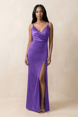 Spaghetti Strap Sheath Satin Ruched Bridesmaid Dress in Tahiti - KISS BRIDAL Bridesmaid Dresses