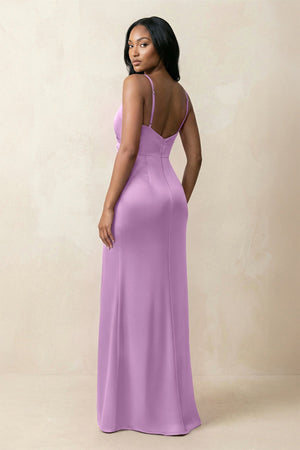 Spaghetti Strap Sheath Satin Ruched Bridesmaid Dress in Vintage Mauve - KISS BRIDAL Bridesmaid Dresses