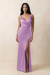 Spaghetti Strap Sheath Satin Ruched Bridesmaid Dress in Vintage Mauve - KISS BRIDAL Bridesmaid Dresses