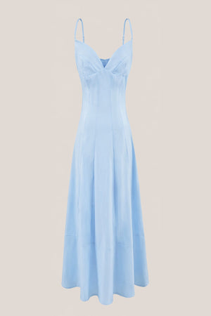 Spaghetti Straps A-Line Cotton Midi Dress in Blue– SHE IS ME Dresses