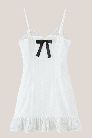 Spaghetti Straps A-Line Mini Dress with Bow in White – SHE IS ME Dresses