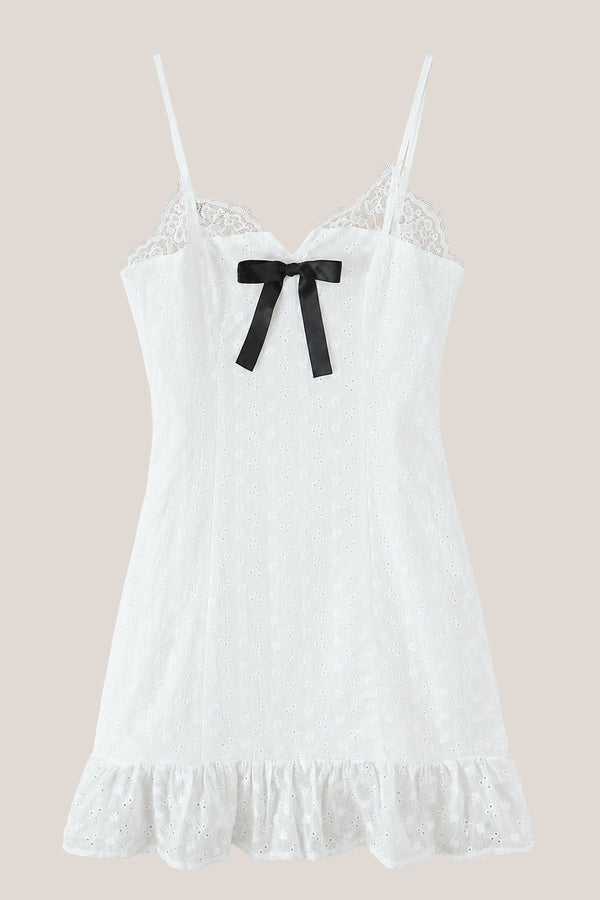 Spaghetti Straps A-Line Mini Dress with Bow in White – SHE IS ME Dresses