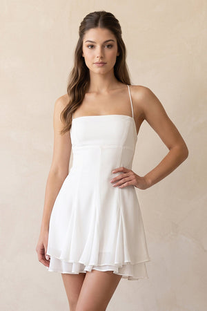 Spaghetti Straps A-Line Mini Dress with Crisscross Back in White – SHE IS ME Dresses