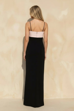 Spaghetti Straps Bow Maxi Dress in Black and Pink - SHE IS ME